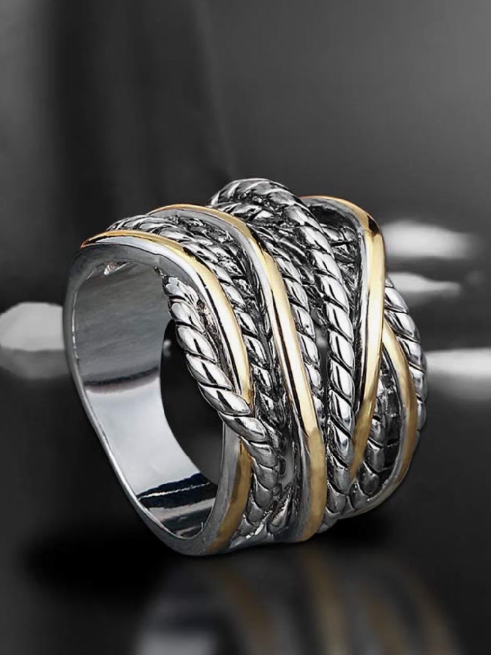 Two-Tone Silver and Gold Braided Statement Ring
Size 6,7,8,9,10